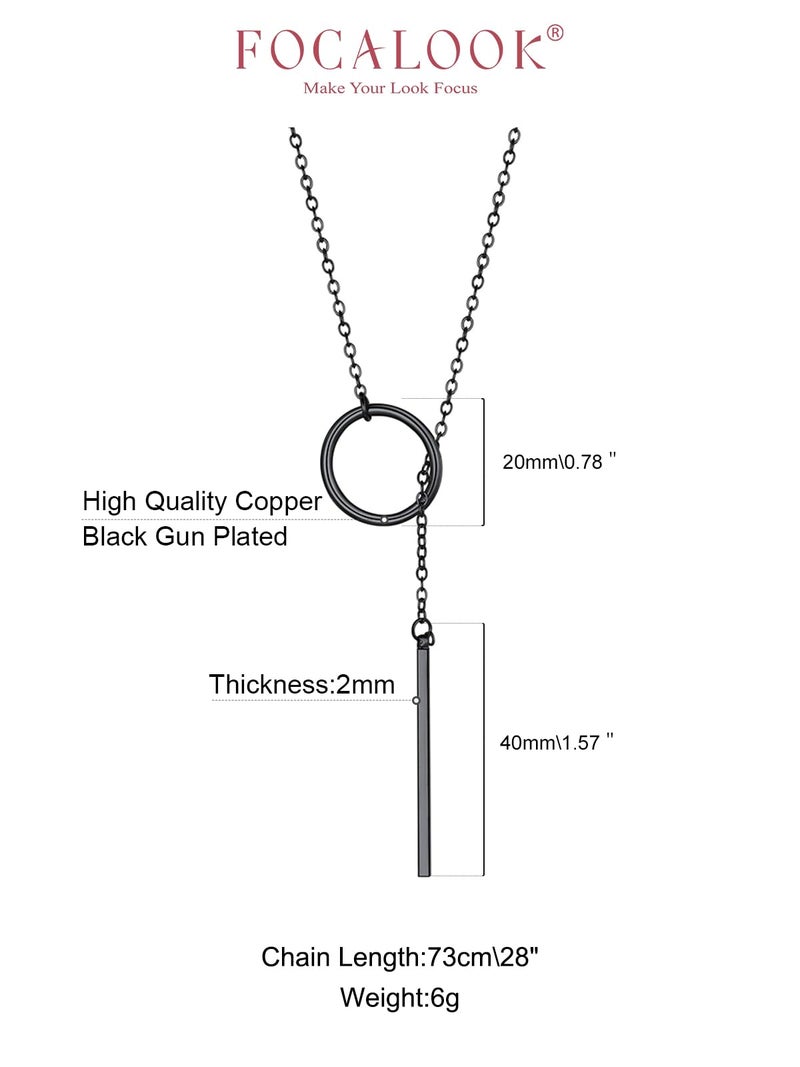 FOCALOOK Long Black Necklaces for Women Drop Bar Pendant Larait Y Necklace 28inch/73cm - Image 5